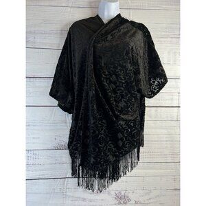 Lucy Diamonds Boho Kimono Shawl Womens 1X Black Velvet Velour Paisley Burnout
